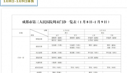 墨池服务丨成都市第三人民医院周末门诊1月8日-9日排班