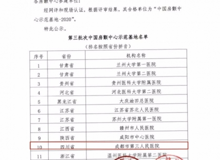 成都市第三人民医院获批成为“中国房颤中心示范基地”